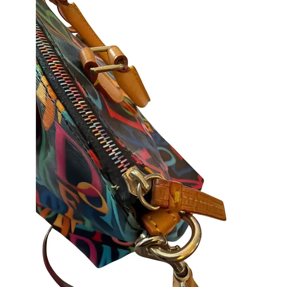 Dooney & Bourke Retro Grafica Monogram Black Rainbow Satchel Handbag Purse Y2K